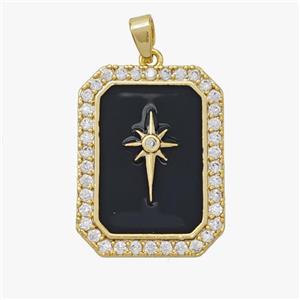 Copper Northstar Pendant Pave Zirconia Black Enamel Rectangle Gold Plated, approx 18-25mm