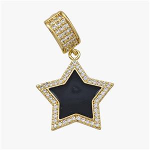 Copper Star Pendant Pave Zirconia Black Enamel Gold Plated, approx 21mm, 6-11mm