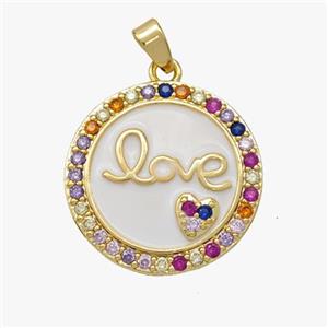 Copper Love Pendant Pave Zirconia White Enamel Gold Plated, approx 19mm