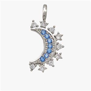 Copper Moon Pendant Pave Zirconia Platinum Plated, approx 12-18mm