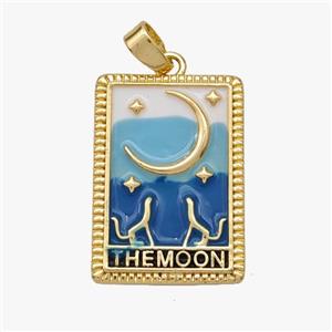 Copper Tarot Card Pendant Enamel Moon Gold Plated, approx 15-22mm