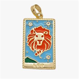 Copper Tarot Card With Leo Blue Red Enamel Gold Plated, approx 15-24mm