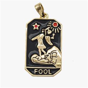 Copper Tarot Card Pendant Black Enamel Fool Gold Plated, approx 14-22mm