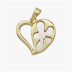 Copper Heart Pendant Pave Shell Gold Plated, approx 17mm