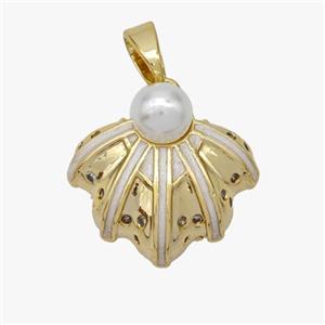 Copper Leaf Pendant White Enamel Gold Plated, approx 14-16mm