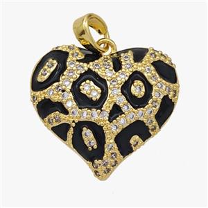 Copper Heart Pendant Micropave Zirconia Black Enamel Gold Plated, approx 20mm