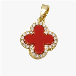 Copper Clover Pendant Pave Zirconia Shell Gold Plated, approx 13.5mm