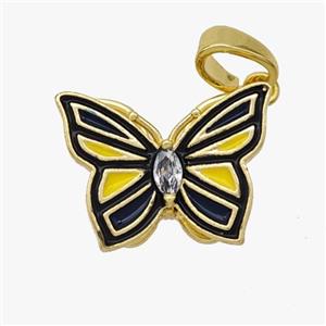 Copper Butterfly Pendant Black Yellow Enamel Gold Plated, approx 12-15mm