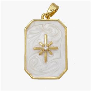 Copper Northstar Pendant White Enamel Rectangle Gold Plated, approx 15-22mm