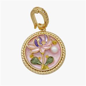 Copper Flower Pendant Pave Pearl Painted Gold Plated, approx 22mm, 8-11mm