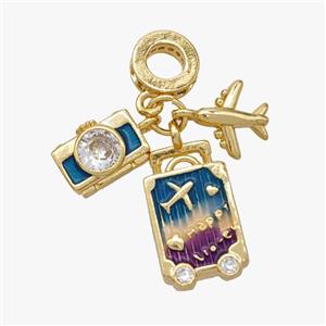 Copper Airplane Camera Pendant Pave Zirconia Painted Gold Plated, approx 10-17mm, 8-10mm, 8mm