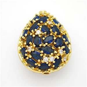 Copper Teardrop Beads Micropave Blue Crystal Glass Gold Plated, approx 21-26mm