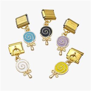 Stainless Steel Element For Module Bracelet With Copper Magic Wand Pendant Enamel Gold Plated Mixed, approx 9-16mm, 9-10mm