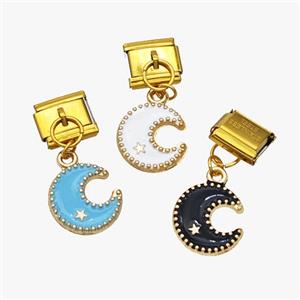 Stainless Steel Element For Module Bracelet With Copper Moon Pendant Enamel Gold Plated Mixed, approx 12-13.5mm, 9-10mm