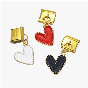 Stainless Steel Element For Module Bracelet With Copper Heart Pendant Enamel Gold Plated Mixed, approx 13mm, 9-10mm