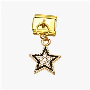 Stainless Steel Element For Module Bracelet With Copper Star Pendant Pave Zirconia Enamel Gold Plate, approx 13mm, 9-10mm