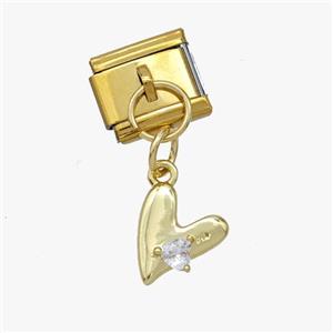 Stainless Steel Element For Module Bracelet With Copper Heart Pendant Pave Zirconia Gold Plated, approx 8.5mm, 9-10mm