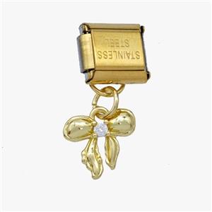 Stainless Steel Element For Module Bracelet With Copper Bow Pendant Pave Zirconia Gold Plated, approx 10.5mm, 9-10mm