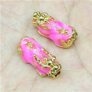 Alloy Pixiu Charms Beads Pink Enamel Large Hole Gold Plated, approx 12-24mm, 3mm hole