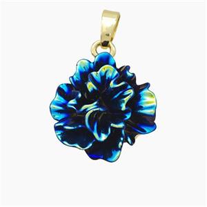 Resin Flower Pendant Blue AB-Color Gold Plated, approx 16mm