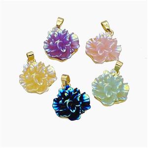 Resin Flower Pendant AB-Color Gold Plated Mixed Color, approx 16mm