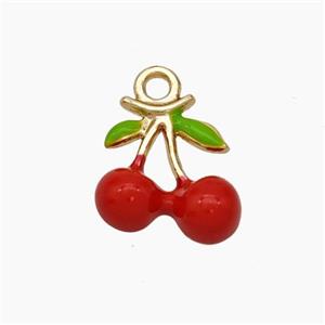 Copper Cherry Charms Pendant Red Enamel Gold Plated, approx 11-13mm