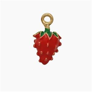 Copper Strawberry Charms Pendant Red Enamel Gold Plated, approx 9-12mm