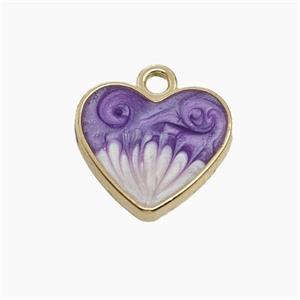 Copper Heart Pendant Purple Painted Gold Plated, approx 16mm