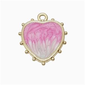 Copper Heart Pendant Pink Painted Gold Plated, approx 17mm