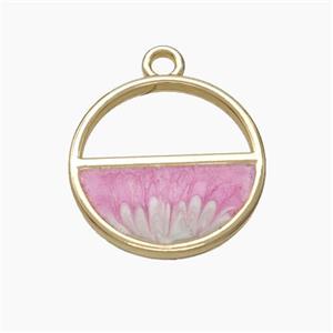 Copper Sun Pendant Pink Painted Gold Plated, approx 18mm