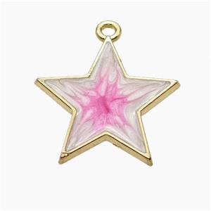 Copper Star Pendant Pink Painted Gold Plated, approx 21mm