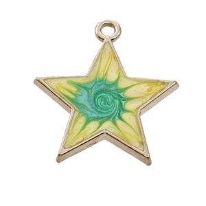 Copper Star Pendant Green Yellow Painted Gold Plated, approx 21mm