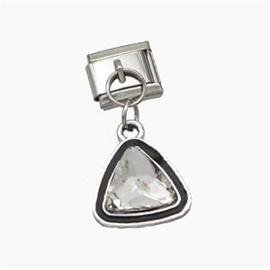 Raw Stainless Steel Element For Module Bracelet With Copper Triangle Pendant Pave Crystal Platinum , approx 14mm, 9-10mm