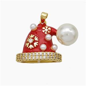 Christmas Hat Charms Copper Pendant Pave Pearlized Resin Red Enamel Gold Plated, approx 10mm, 20mm