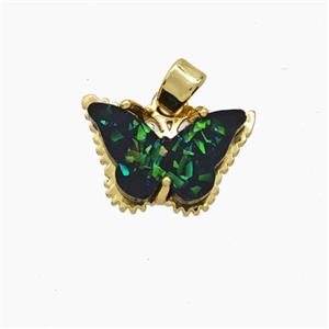 Copper Butterfly Pendant Pave Black Fire Opal Gold Plated, approx 10-15mm