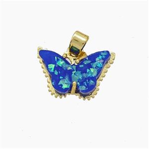 Copper Butterfly Pendant Pave Blue Fire Opal Gold Plated, approx 10-15mm