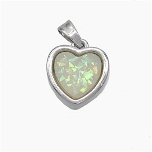 Copper Heart Pendant Pave Fire Opal Platinum Plated, approx 11.5mm