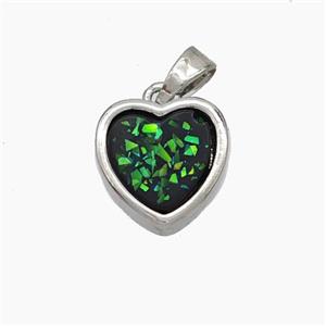 Copper Heart Pendant Pave Black Fire Opal Platinum Plated, approx 11.5mm