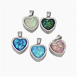 Copper Heart Pendant Pave Fire Opal Platinum Plated Mixed, approx 11.5mm