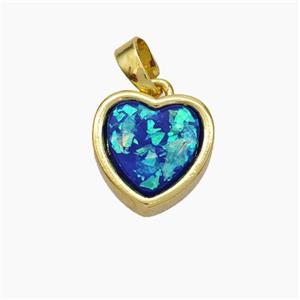 Copper Heart Pendant Pave Blue Fire Opal Gold Plated, approx 11.5mm