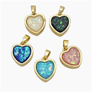 Copper Heart Pendant Pave Fire Opal Gold Plated Mixed, approx 11.5mm