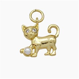 Copper Cat Pendant Pave Pearlized Resin Gold Plated, approx 10-12mm