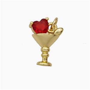 Wine Glass Cup Charms Copper Goblet Pendant Pave Crystal Glass Gold Plated, approx 10-14mm