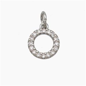 Copper Circle Pendant Pave Zirconia Platinum Plated, approx 9mm