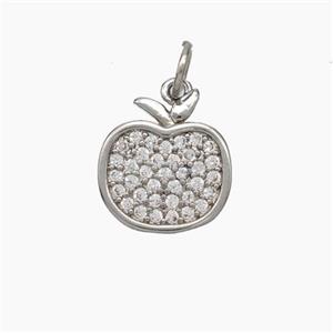 Copper Apple Pendant Pave Zirconia Platinum Plated, approx 11-12mm