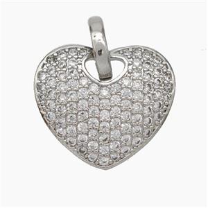 Copper Heart Pendant Pave Zirconia Platinum Plated, approx 20mm