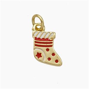 Christmas Stocking Charms Copper Pendant Enamel Gold Plated, approx 10mm