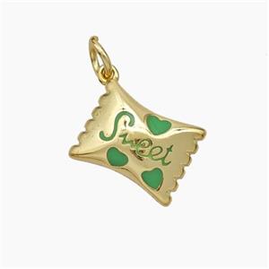 Sweet Candy Copper Pendant Green Enamel Gold Plated, approx 9-12mm