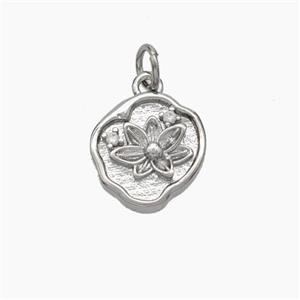 Copper Flower Pendant Pave Zirconia Platinum Plated, approx 10-12mm