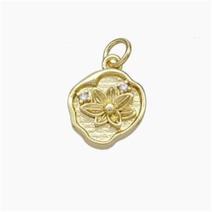 Copper Flower Pendant Pave Zirconia Gold Plated, approx 10-12mm